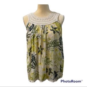 Chaudry‎ KC Palm Print halter crochet neck top blouse
